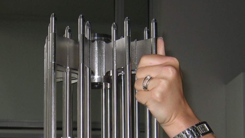A control rod assembly for a pressurised water reactor. The control rods contain neutron-absorbing materials and are moved simultaneously to regulate the fission chain reaction or shut down the reactor. (Source: Wikipedia.org)
