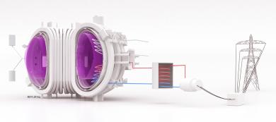 A simple schematic of a fusion power plant, showing a tokamak producing heat from fusion reactions that is transferred to a conventional steam cycle to generate electricity. (Source: EUROfusion / Wikipedia.org) A simple schematic of a fusion power plant, showing a tokamak producing heat from fusion reactions that is transferred to a conventional steam cycle to generate electricity. (Source: EUROfusion / Wikipedia.org)