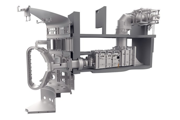 Neutral Beam Injection (steam-locomotive-sized box on the right) connected to vacuum vessel (left) of the tokamak ITER. (Credit © ITER Organization, www.iter.org)